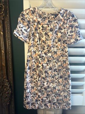 French Connection Abstract Print Pleated Puff Sleeve Mini Dress Size 4